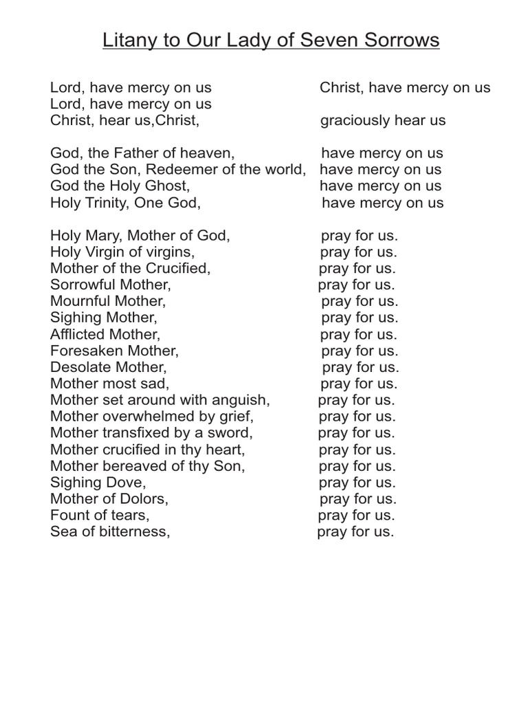 Litany of Our Lady of Seven Sorrows | PDF | Mary, Mother Of Jesus ...