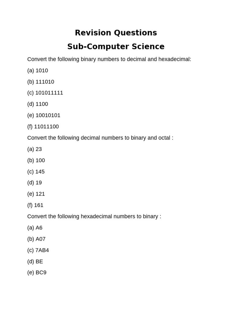 Number System Conversion Exercises | PDF