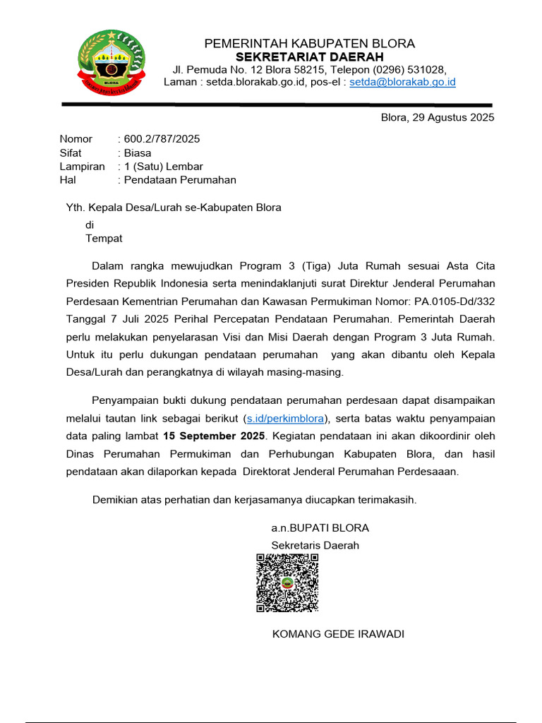 Contoh Kop Surat Pendataan Perumahan | PDF