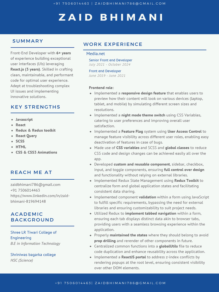 Senior Front-End Developer Resume | PDF | Java Script | Computing