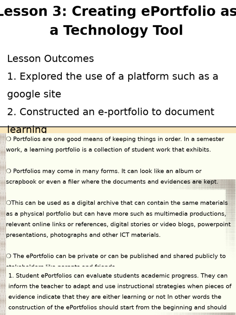 Creating an ePortfolio: A Guide | PDF | Learning | Educational Technology