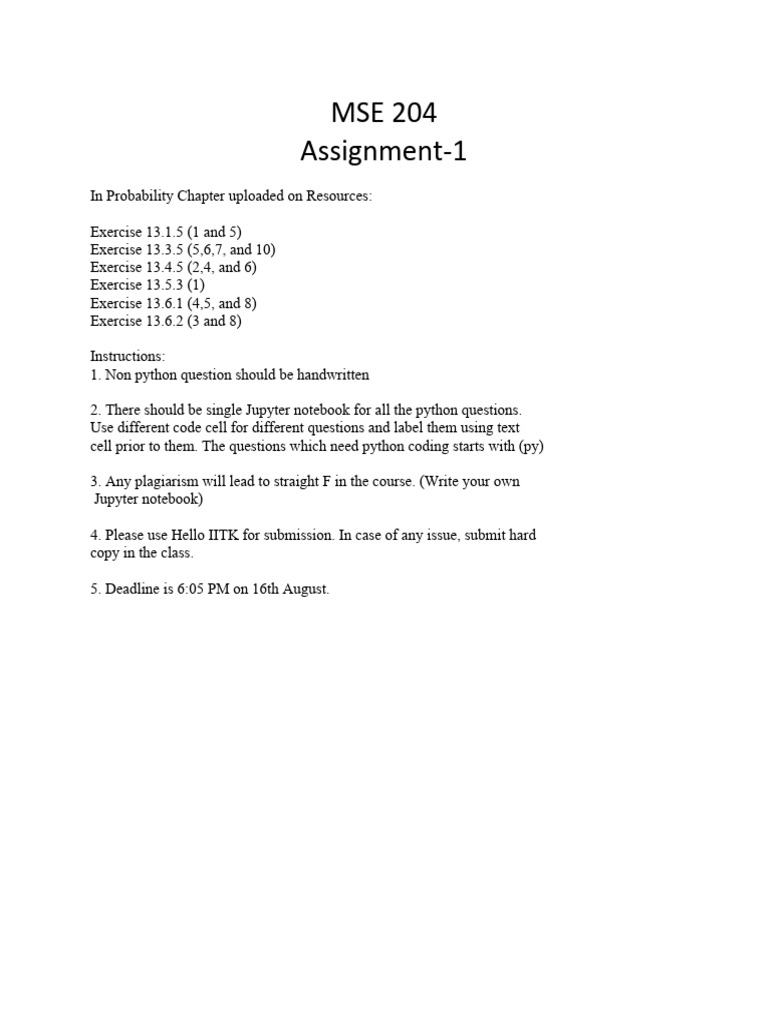 MSE 204 Assignment 1 Instructions | PDF