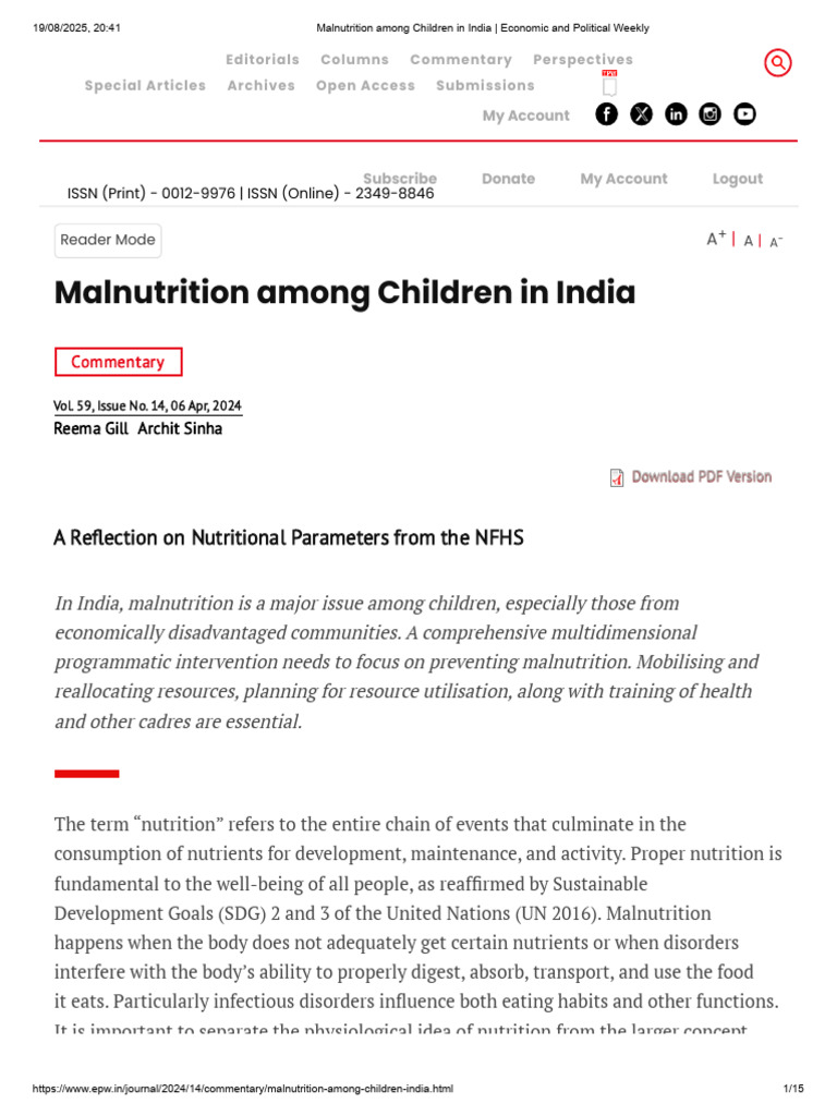 Malnutrition in Indian Children | PDF | Malnutrition | Nutrition