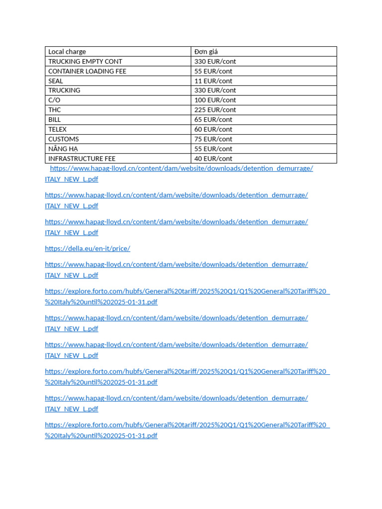 Italy Container Shipping Fees Breakdown | PDF