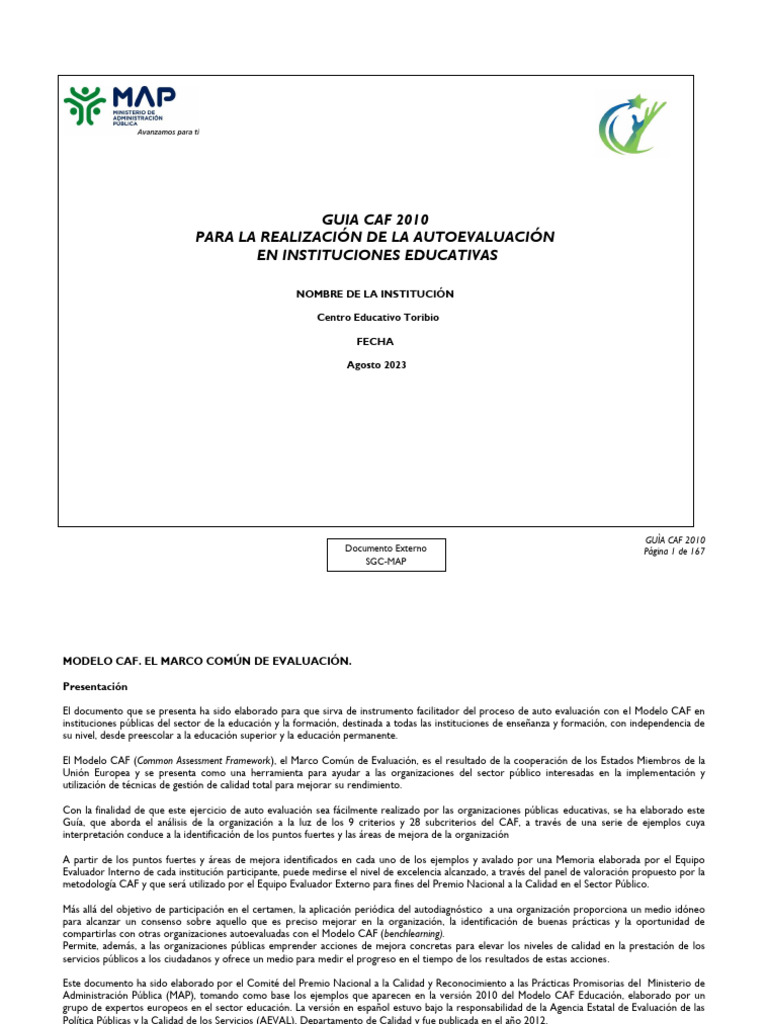 Guía CAF 2010 para Autoevaluación Educativa | PDF | Auditoría | Evaluación