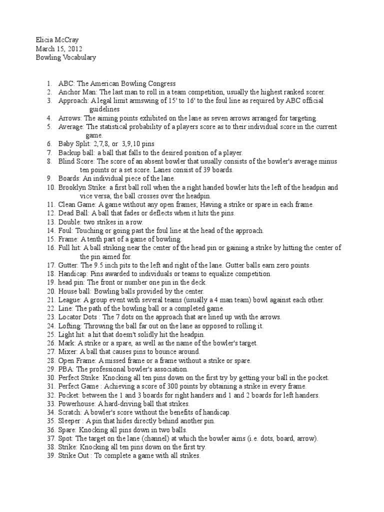 Terms Used In Bowling