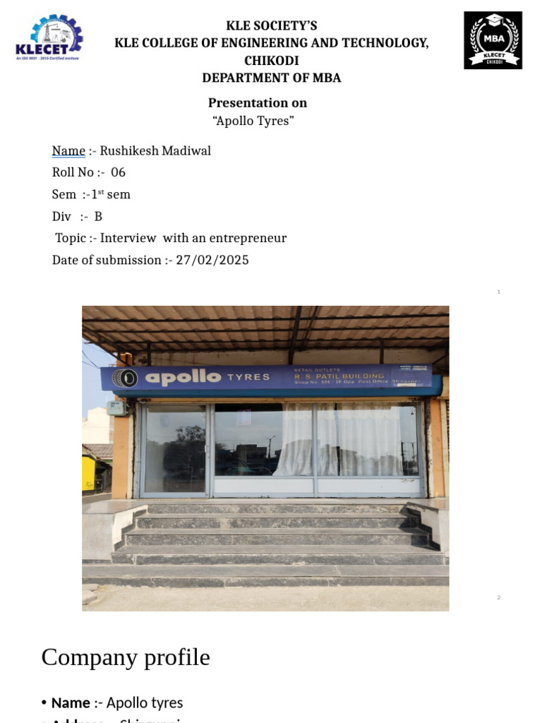 Apollo Tyres Entrepreneur Interview Insights | PDF