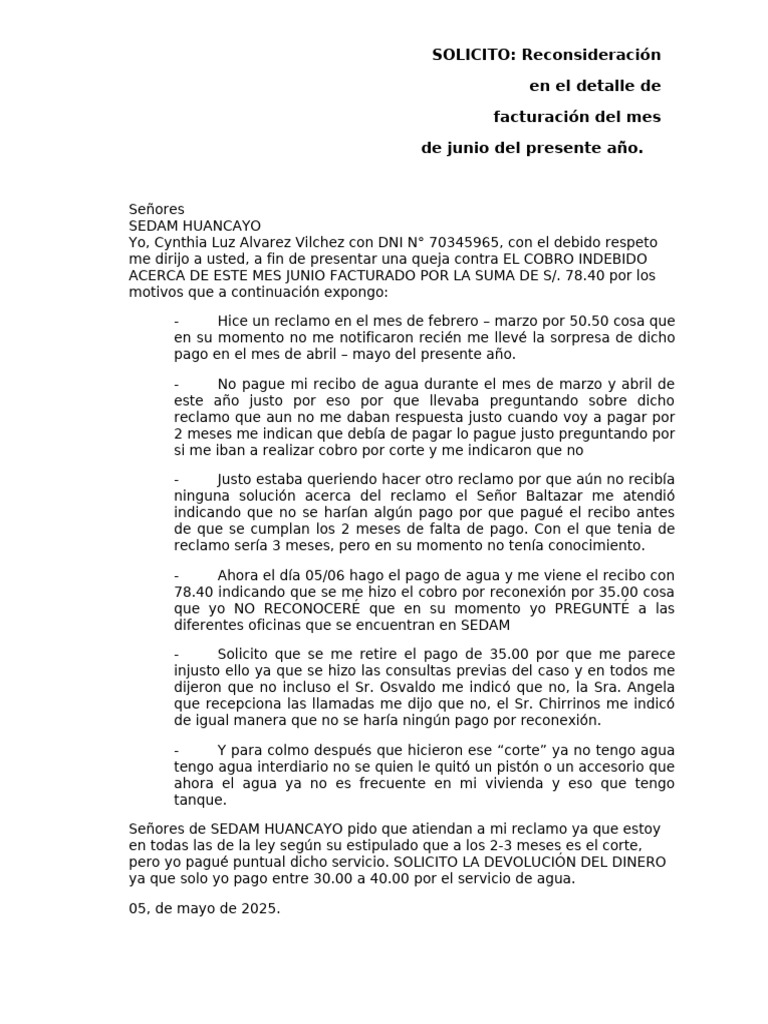 Queja por Cobro Indebido de Agua | PDF