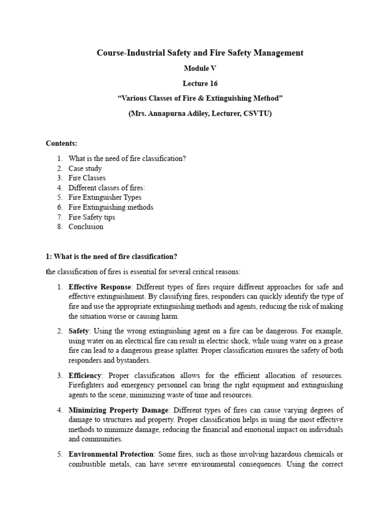 Lecture 16 Various Classes of Fire and Fire Extinguishing Methods | PDF ...