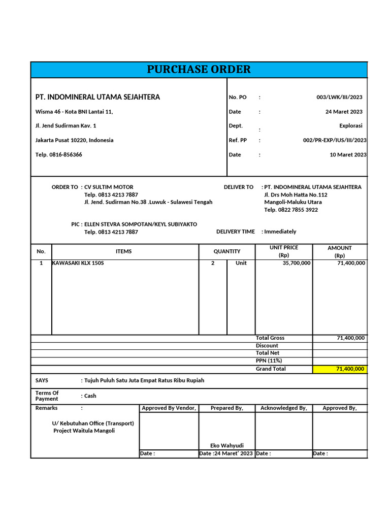 Form Po Pt. Ius | PDF
