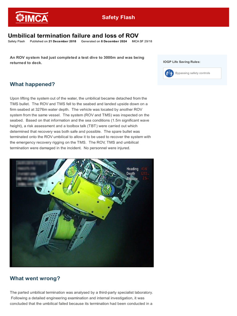 ROV Umbilical Failure Safety Incident | PDF