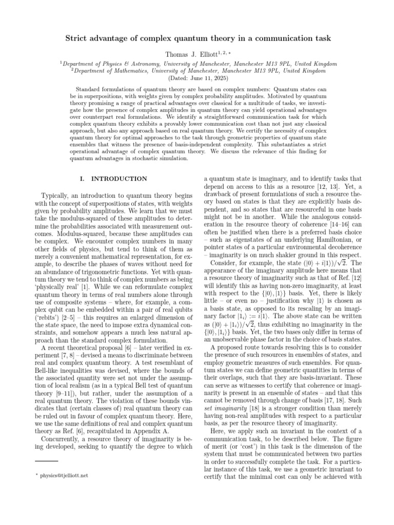 Strict Advantage of Complex Quantum Theory in A Communication Task ...