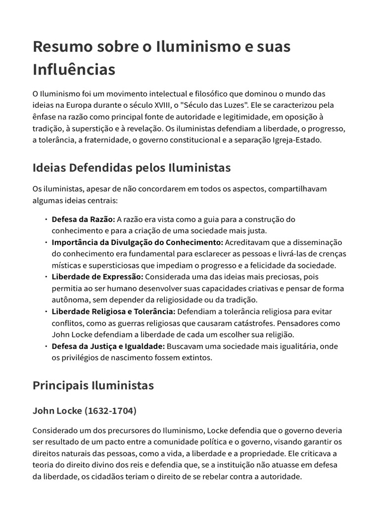 Resumo Sobre o Iluminismo e Suas Influências | PDF | Iluminismo ...
