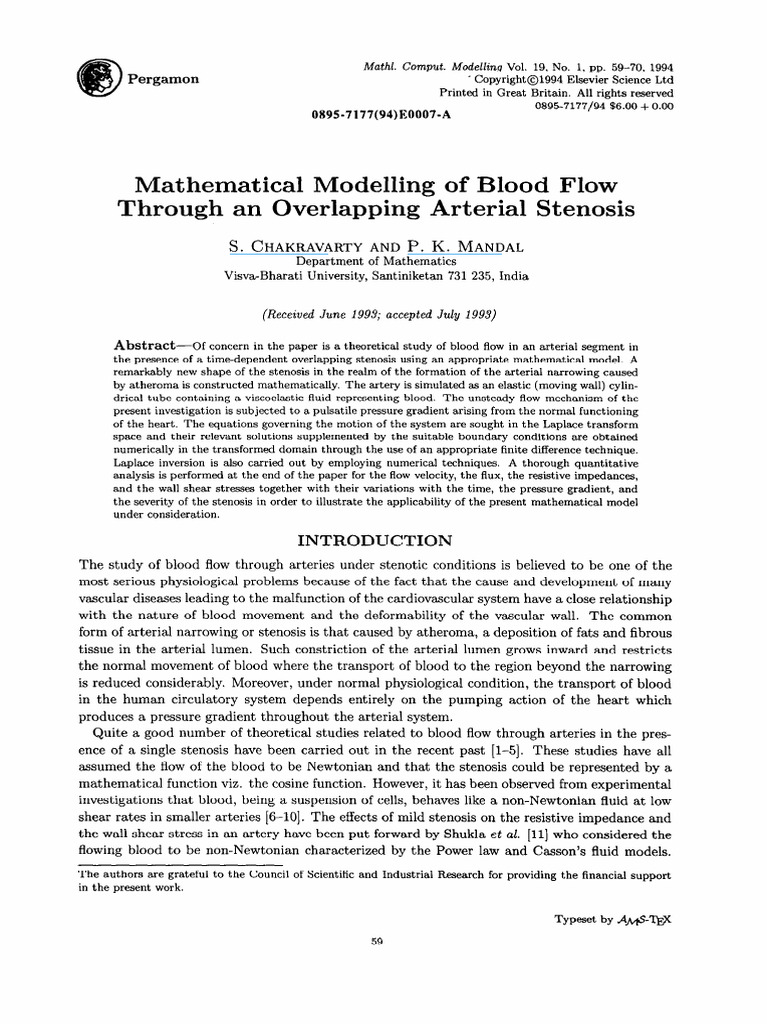Mathematical Modelling of Blood Flow THR | PDF | Artery | Hemodynamics