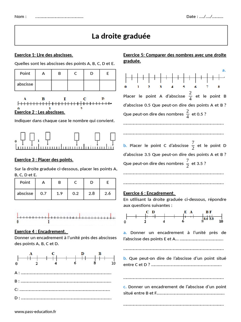 Exercices sur la droite graduée 6ème | PDF