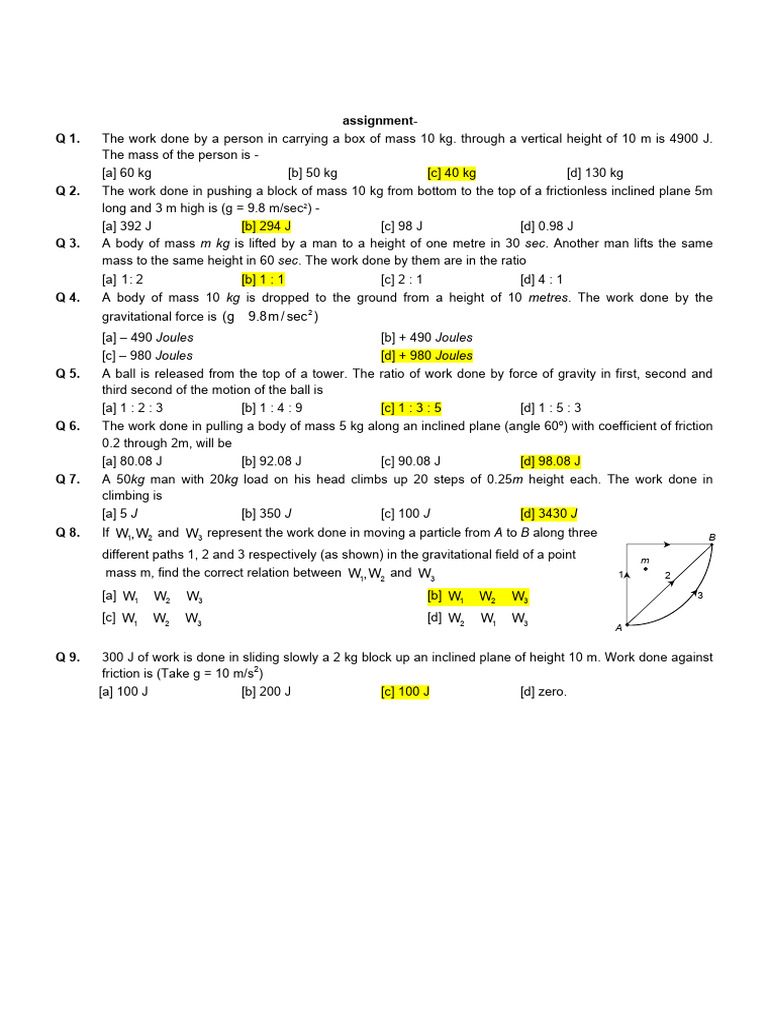 Power Calculations in Physics Problems | PDF | Force | Mass