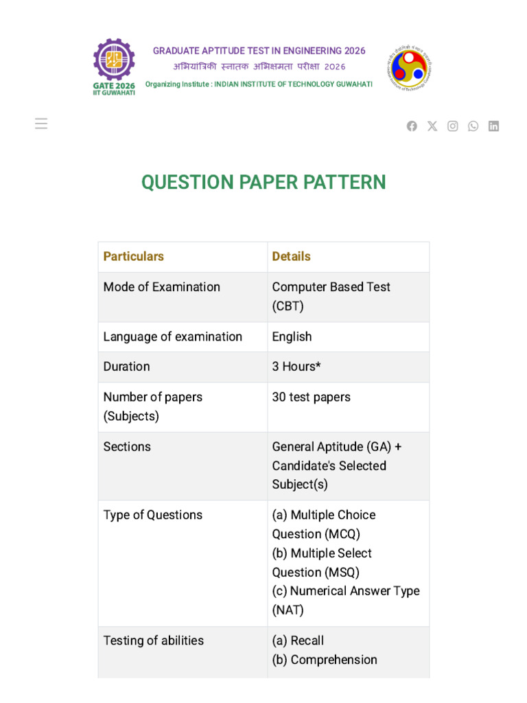 GATE 2026 Exam Paper Pattern Overview | PDF | Student Assessment And ...