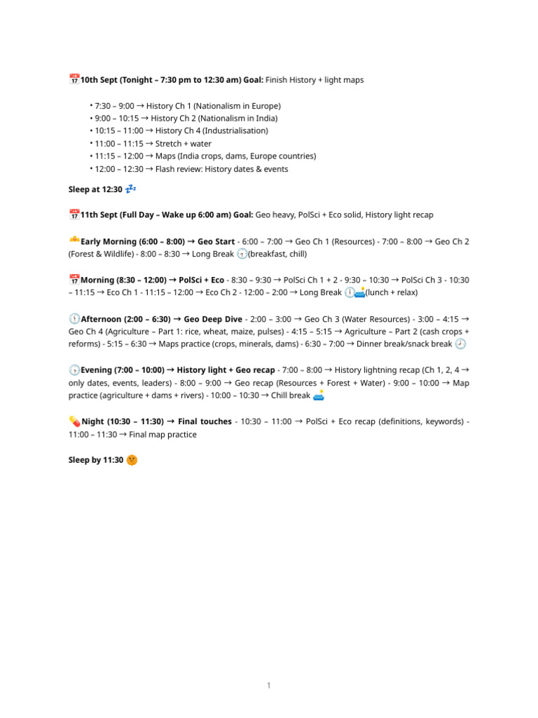 Study Schedule for History and Geography | PDF