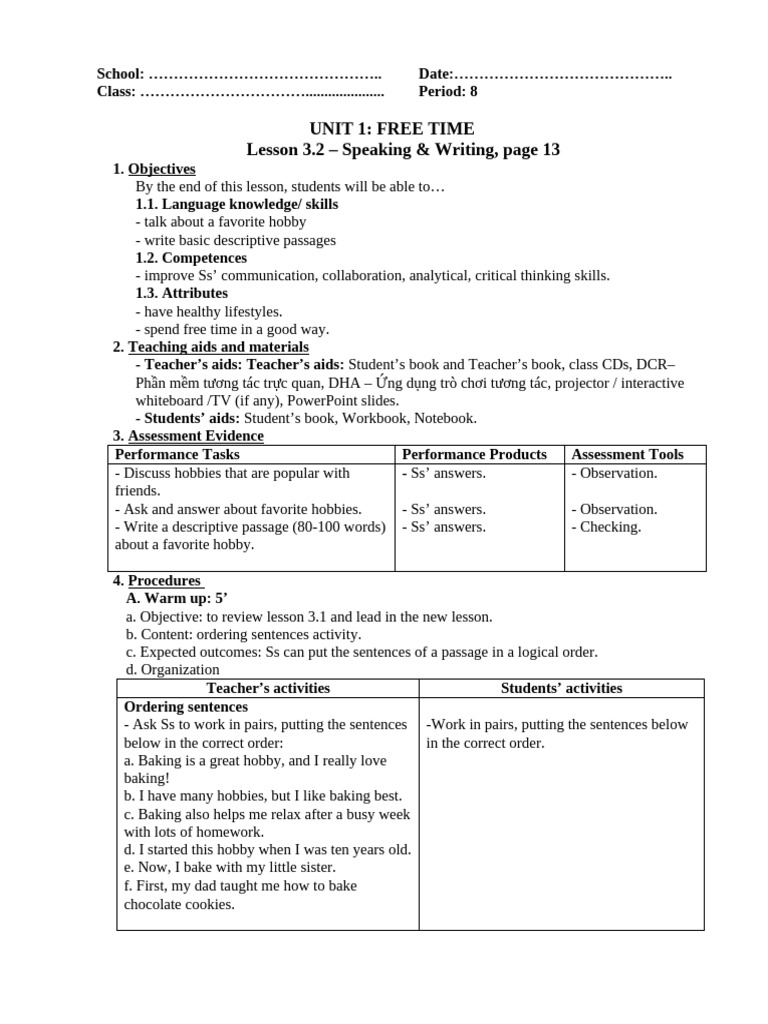 Unit 1 - Lesson 3.2 - Speaking and Writing - Page 13 | PDF ...