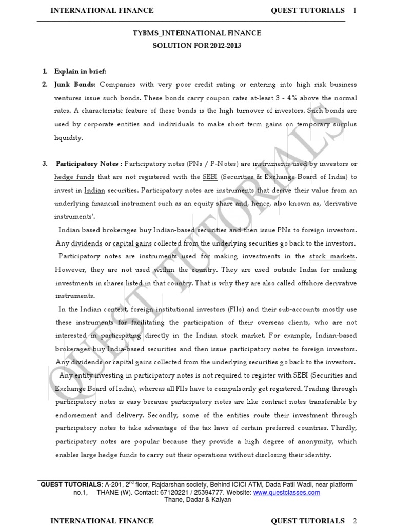 Tybms Sem Vi International Finance Paper Solution PDF European
