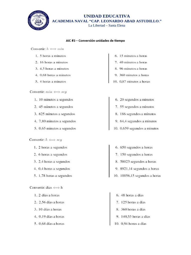 AIC #2 Conversion de Tiempo | PDF