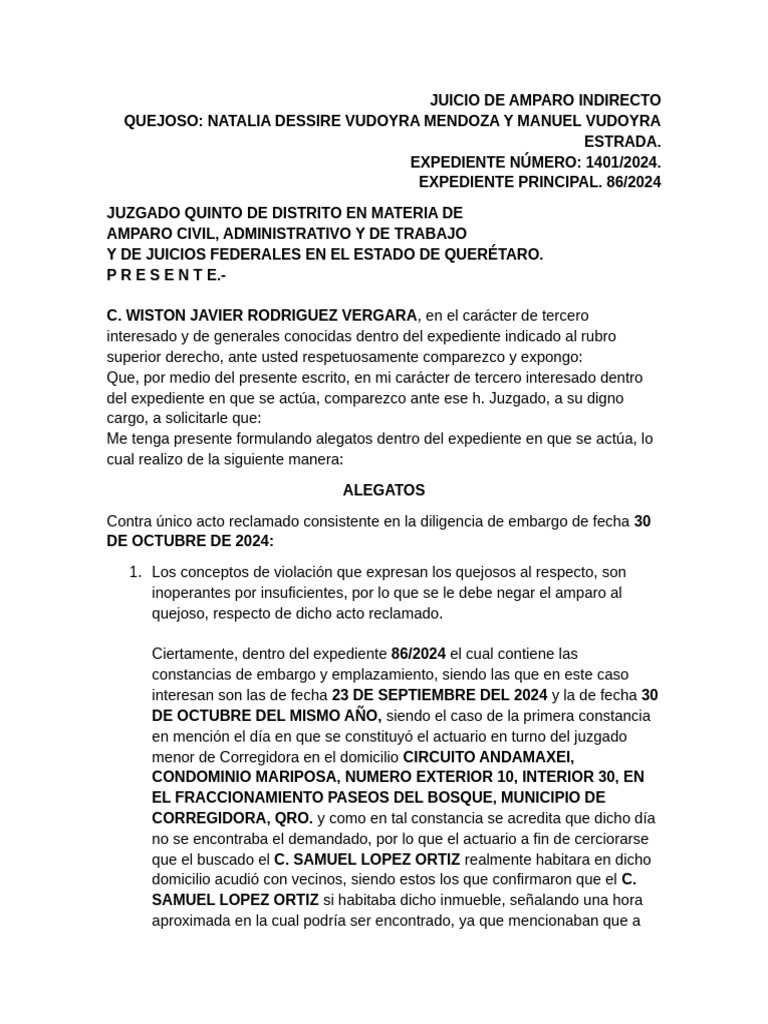 Alegatos en Juicio de Amparo Indirecto | PDF | Justicia | Crimen y ...