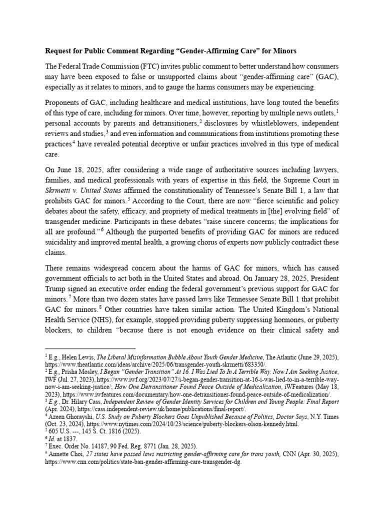 FTC Seeks Comments on Gender-Affirming Care | PDF | Federal Trade ...