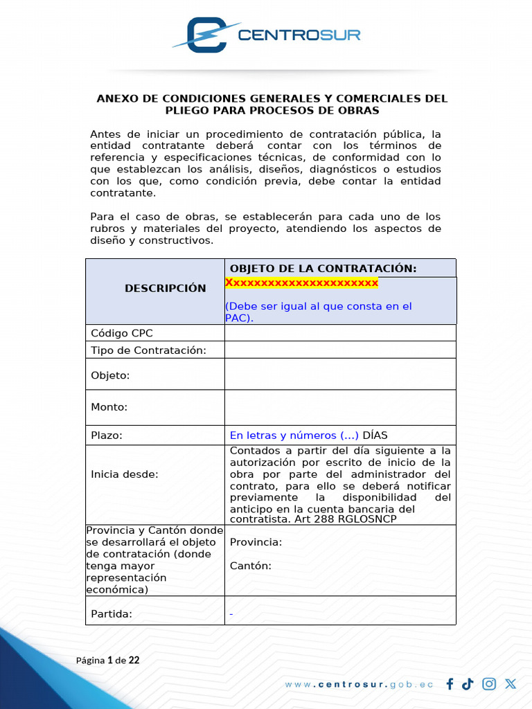 Anexo Condiciones Generales Comerciales - Obras - Abril 2024 | PDF ...