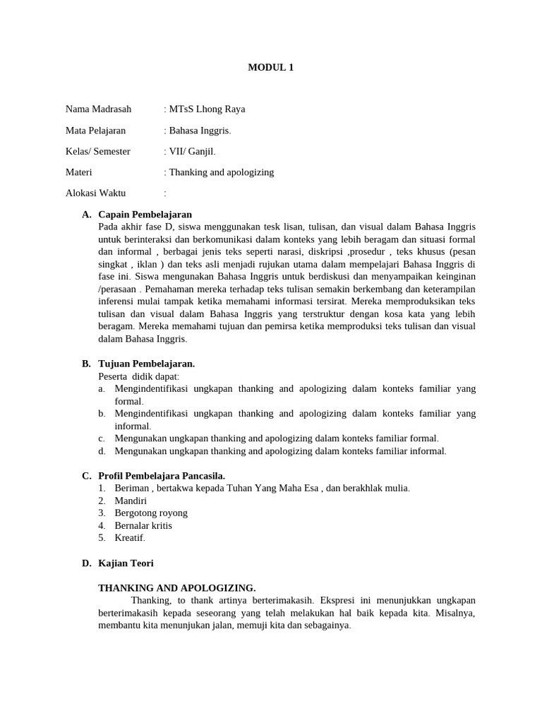 Contoh RPP Modul Ajar On 1 Kelompok 4 | PDF