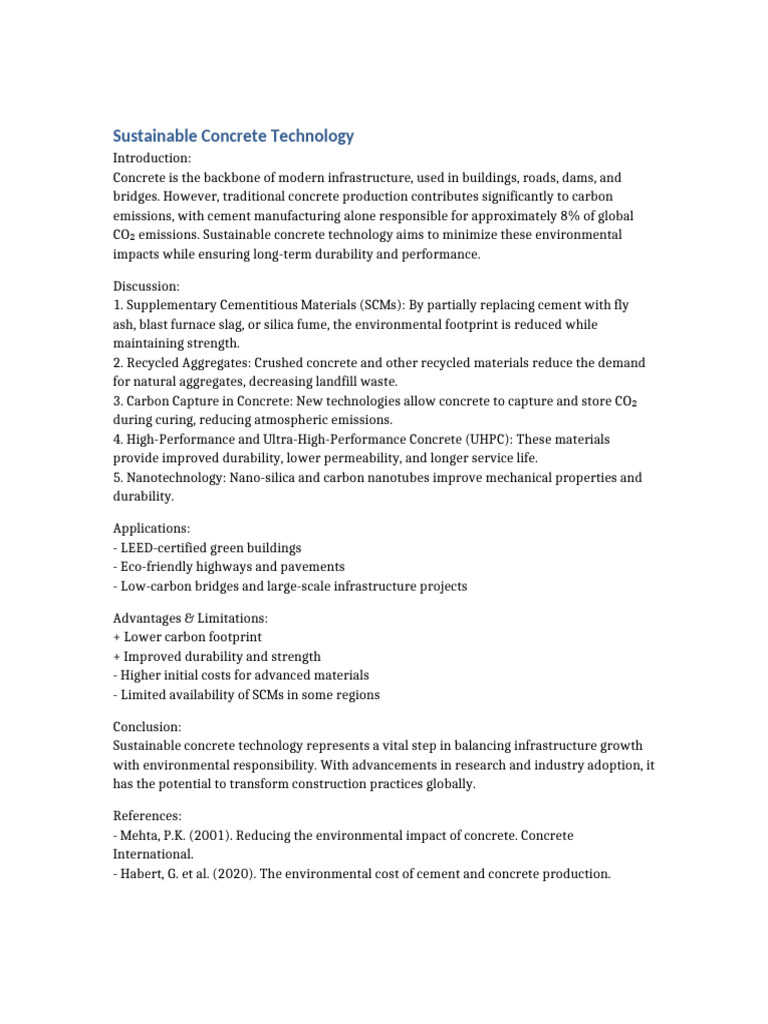 Advancements in Sustainable Concrete | PDF