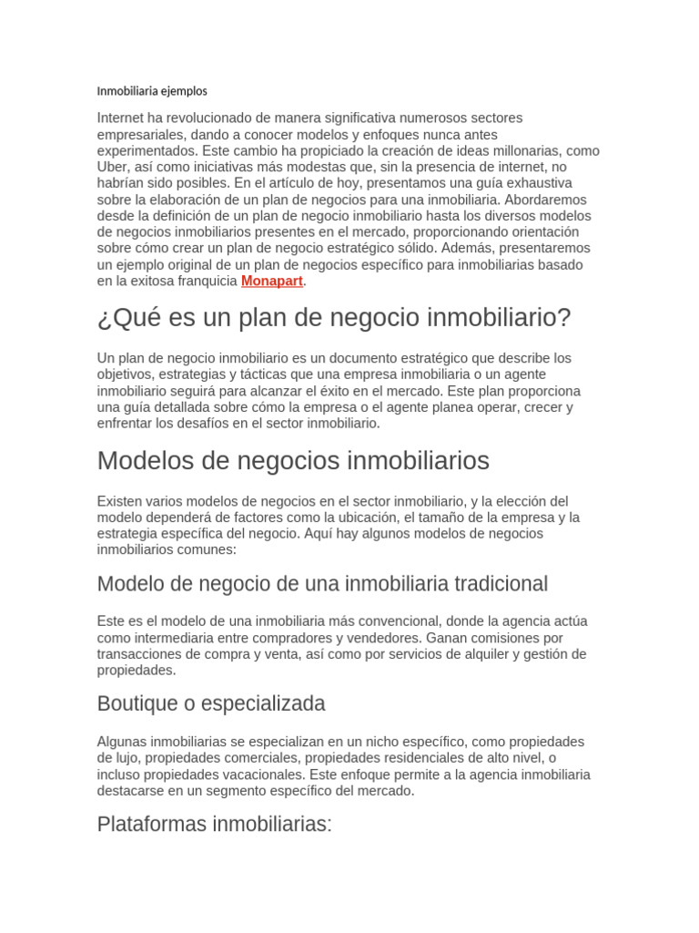 Ejemplos de Planes de Negocio Inmobiliario | PDF | Plan de negocios ...