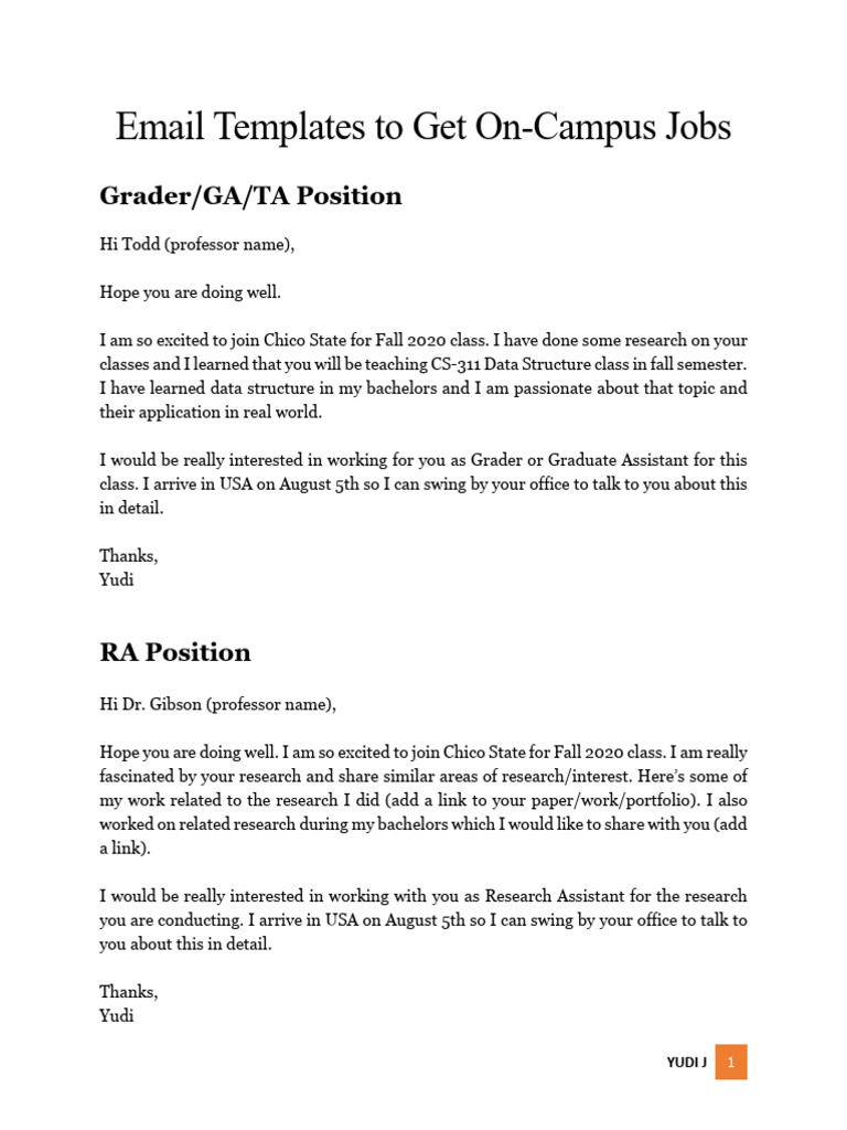 Email Templates for Campus Jobs | PDF