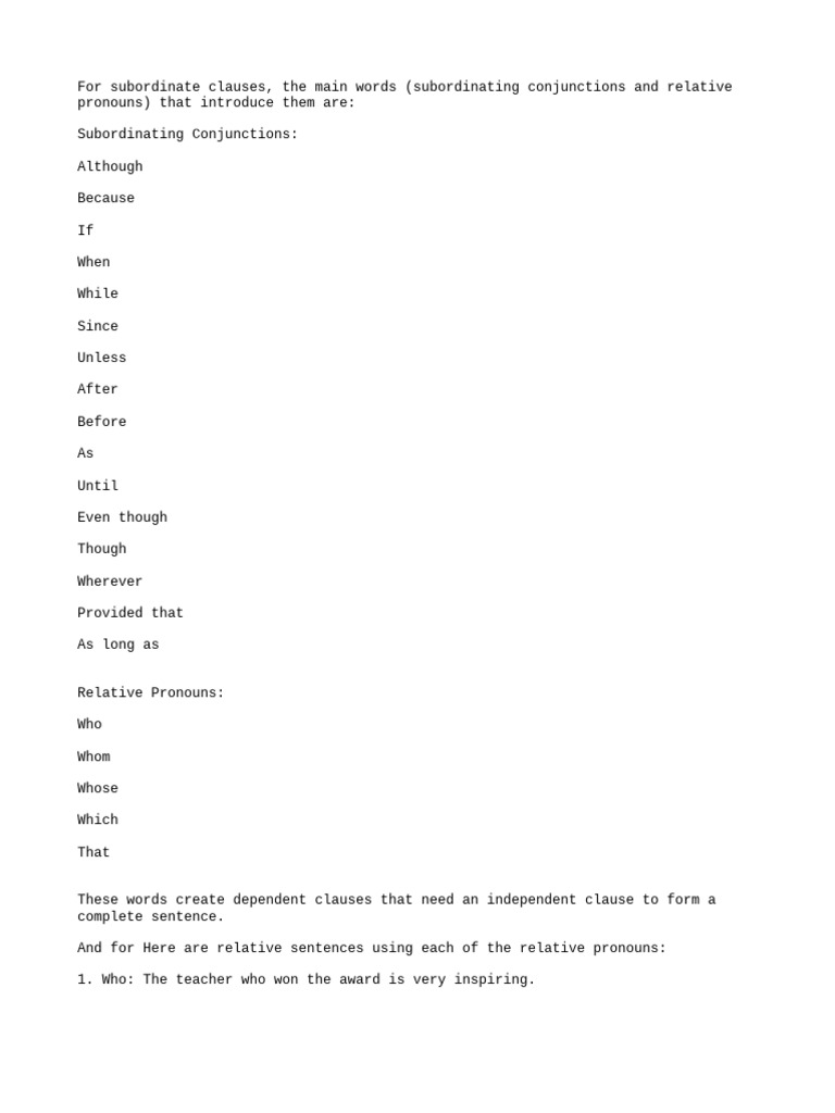 Subordinate Words For Complex | PDF