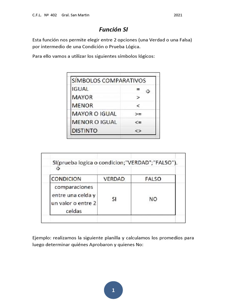 Uso de la Función SI en Excel | PDF