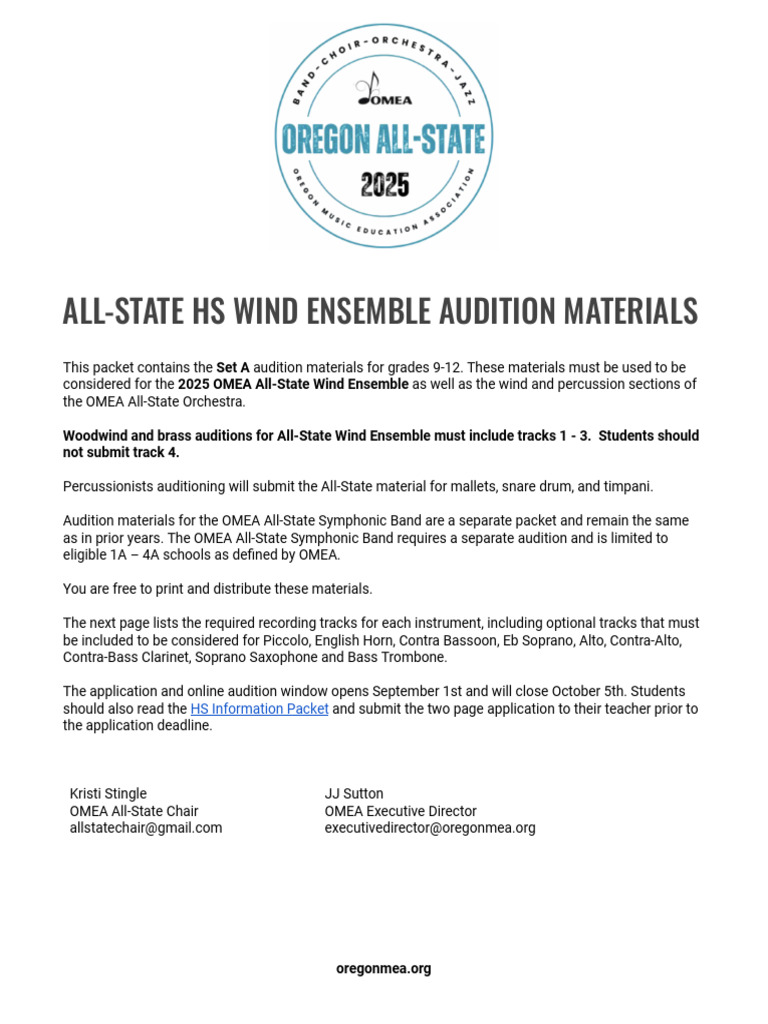 Audition Matériaux 2025 OMEA Wind Ensemble | PDF | Aérophones ...