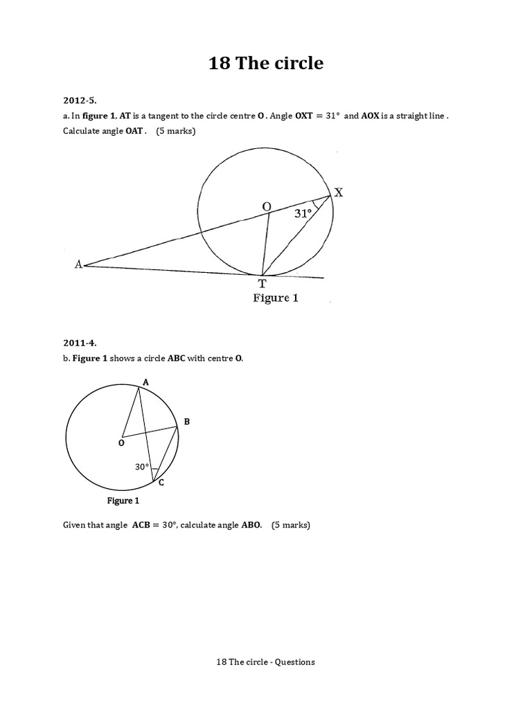 Circle Geometry Problem Set | PDF | Circle | Angle