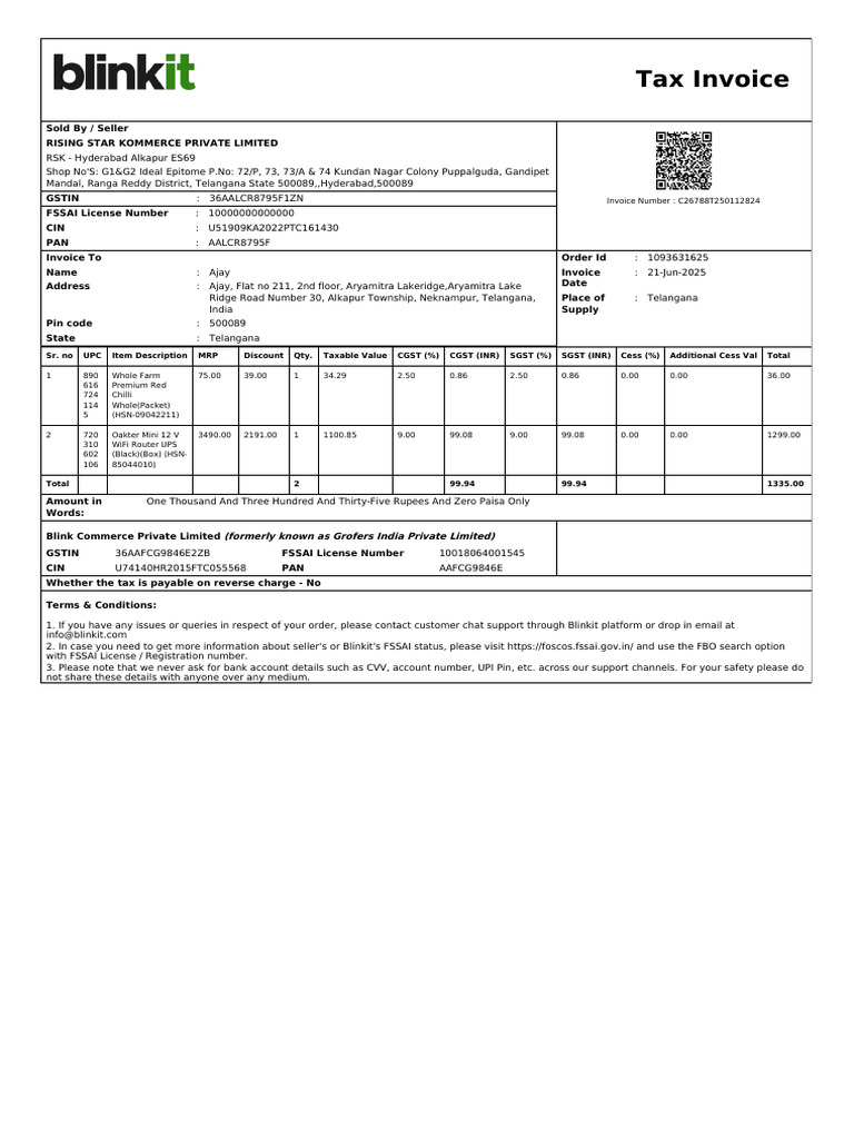 Tax Invoice for Ajay - RSK Hyderabad | PDF | Payments | Taxes