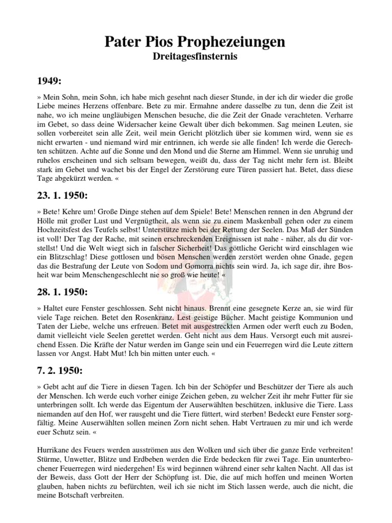Pater Pios Prophezeiungen Dreitagesfinsternis Pdf