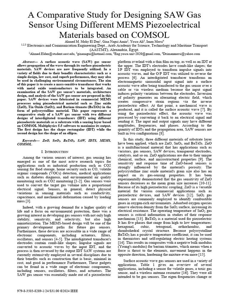 Comparative Study of SAW Gas Sensors | PDF | Piezoelectricity | Waves