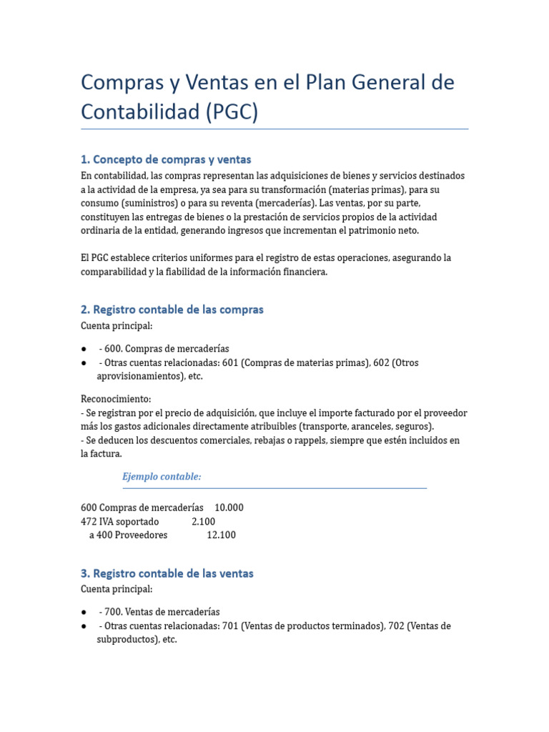 Compras y Ventas - PGC Tema 1 | PDF | Contabilidad | Negocios económicos