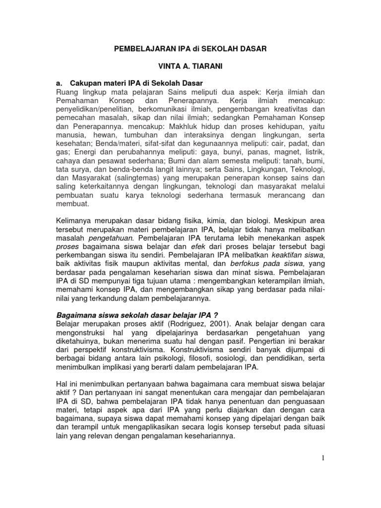 Pembelajaran Ipa Di Sekolah Dasar Pdf