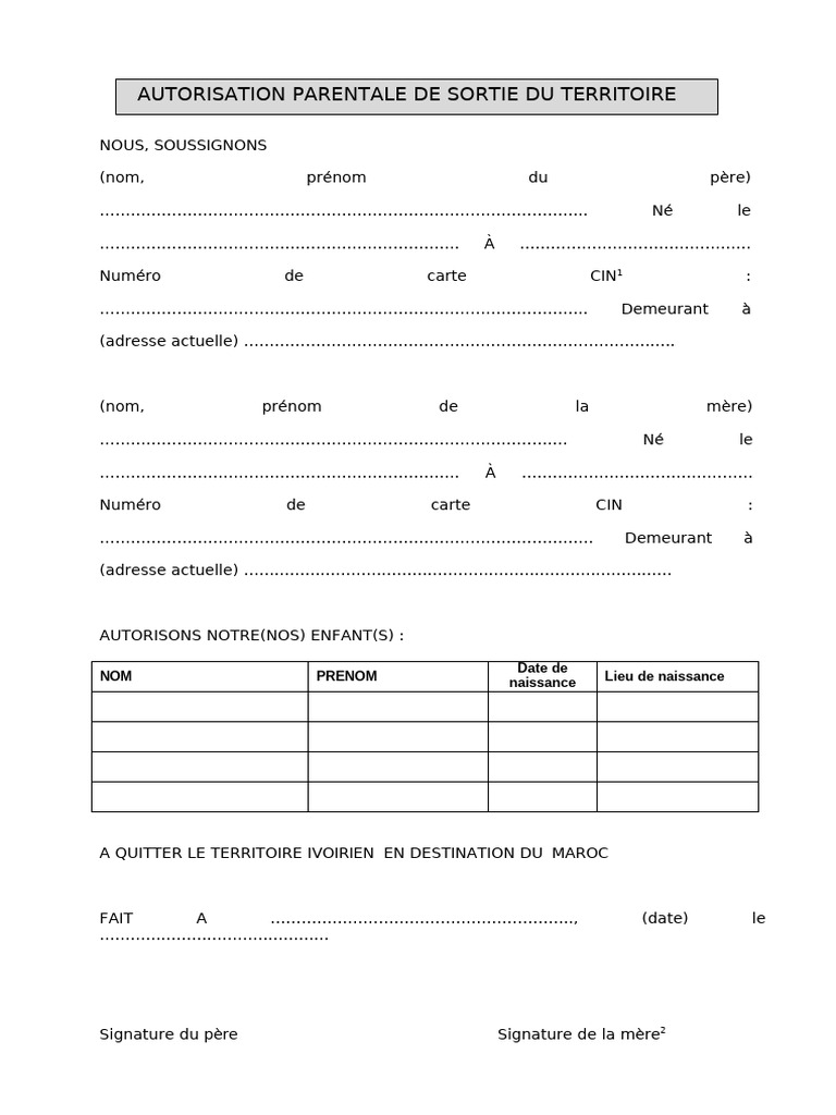 Modele Autorisation Parentale | PDF