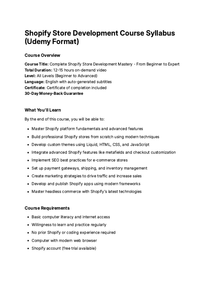 Shopify Course Syllabus | PDF | Mobile App | Responsive Web Design