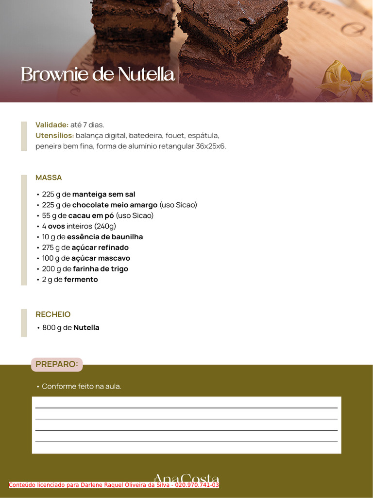 Receita de Brownie de Nutella Fácil | PDF