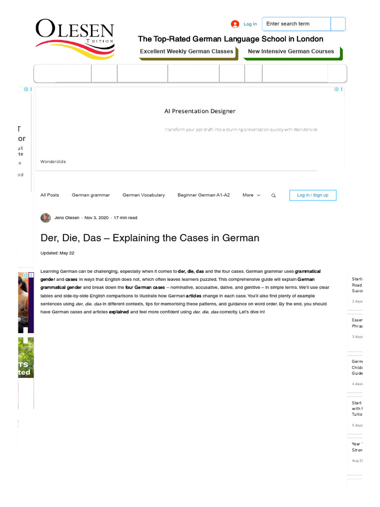 The Four Cases in German - All You Need To Know | PDF | Grammatical ...