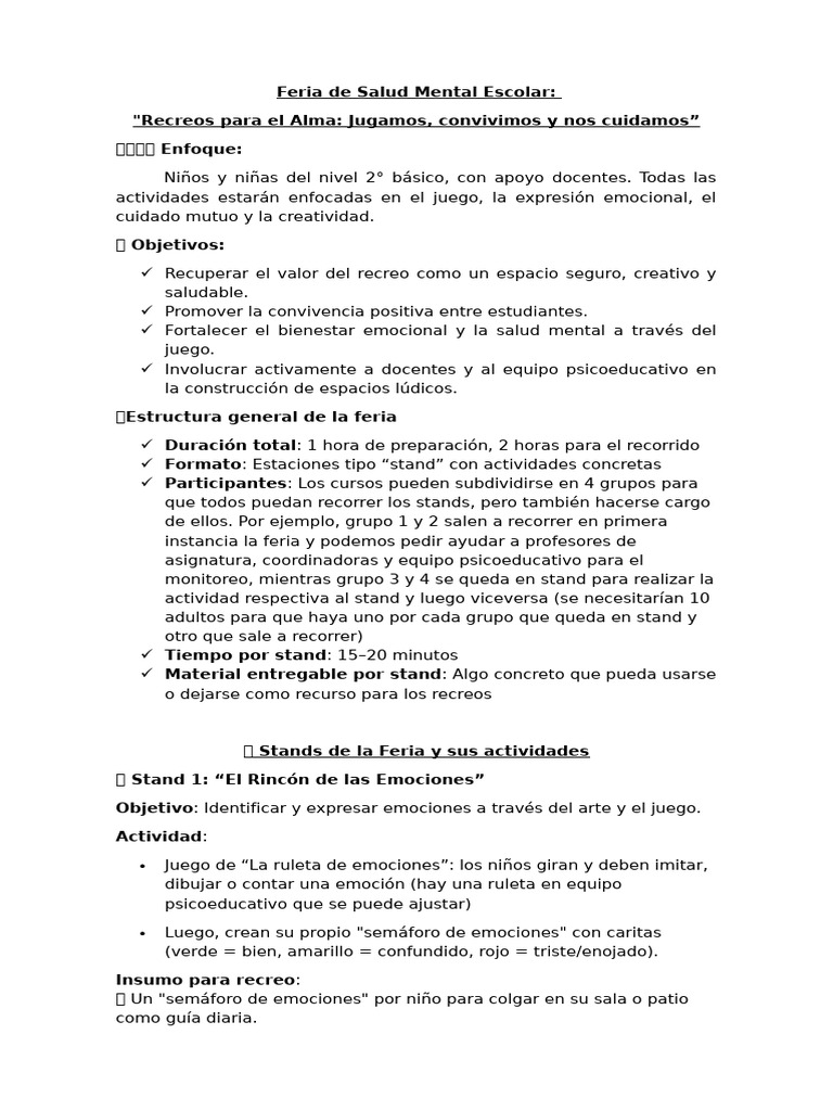Feria de Salud Mental Escolar, 2° Nivel | PDF | Las emociones | Sicología