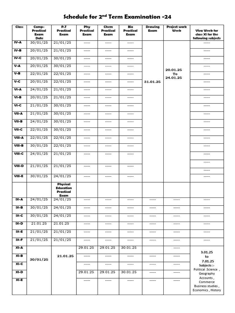 Schedule For 2nd Term Examination | PDF | Science