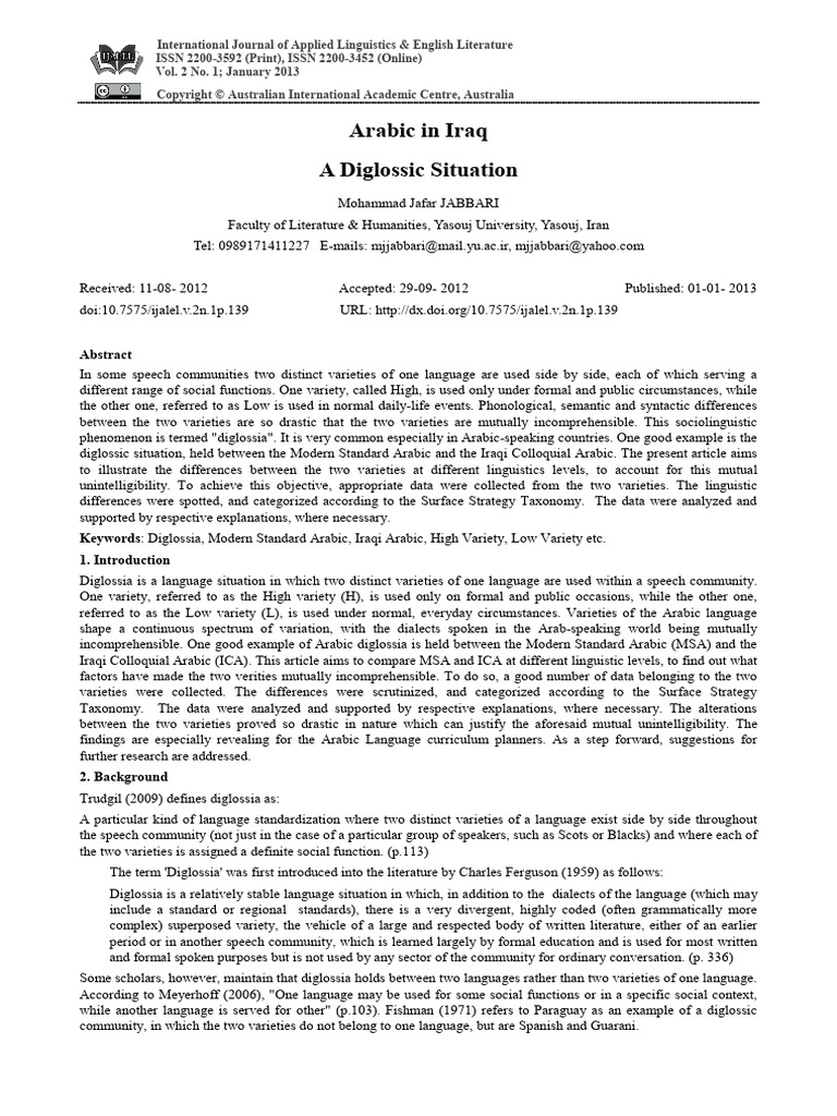 Arabic Diglossia in Iraq: MSA vs. ICA | PDF | Arabic | Syllable