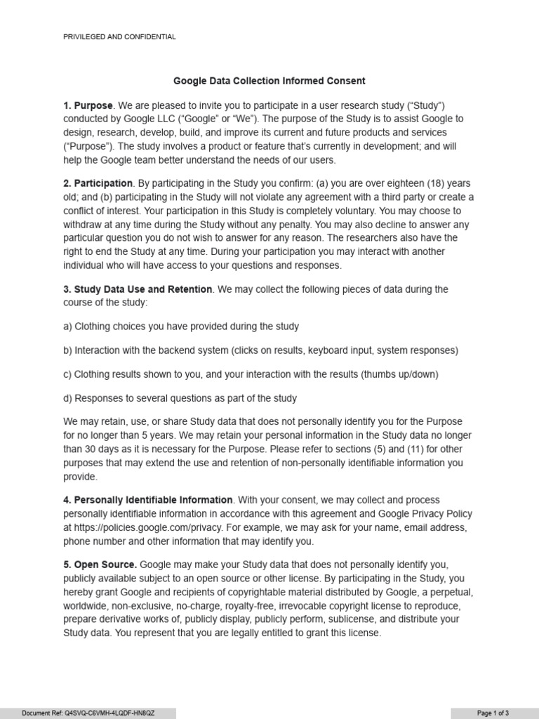 Google User Research Consent Form | PDF | Confidentiality | Information