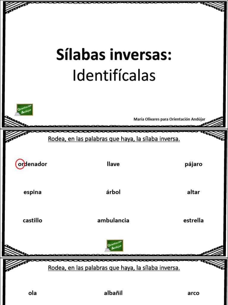 Ejercicios de Sílabas Inversas | PDF